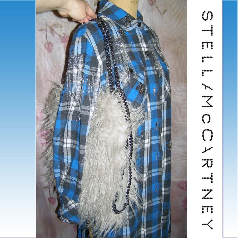 NEW Stella McCartney Faux Fur Gray Chain Tote Hobo bag